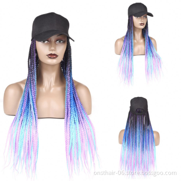 Hot Selling Hot Long Synthetic Baseball Cap Wig with Braided Box Braids Wigs For Afro Women Daily Wear White Hat Wig Adjustable